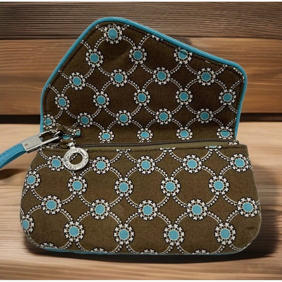 Vera Bradley Keyring Wallet teal Brown Black wristlet many compartments Classic - Picture 5 of 5